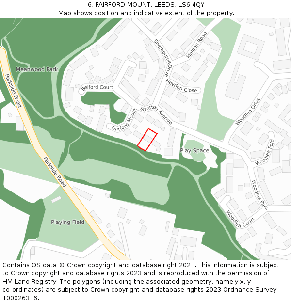 6, FAIRFORD MOUNT, LEEDS, LS6 4QY: Location map and indicative extent of plot