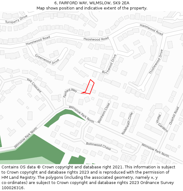 6, FAIRFORD WAY, WILMSLOW, SK9 2EA: Location map and indicative extent of plot
