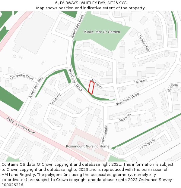 6, FAIRWAYS, WHITLEY BAY, NE25 9YG: Location map and indicative extent of plot