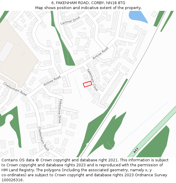 6, FAKENHAM ROAD, CORBY, NN18 8TG: Location map and indicative extent of plot