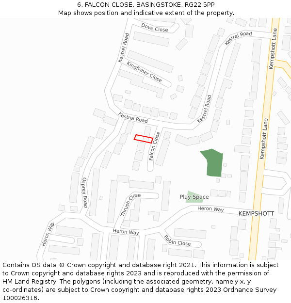 6, FALCON CLOSE, BASINGSTOKE, RG22 5PP: Location map and indicative extent of plot