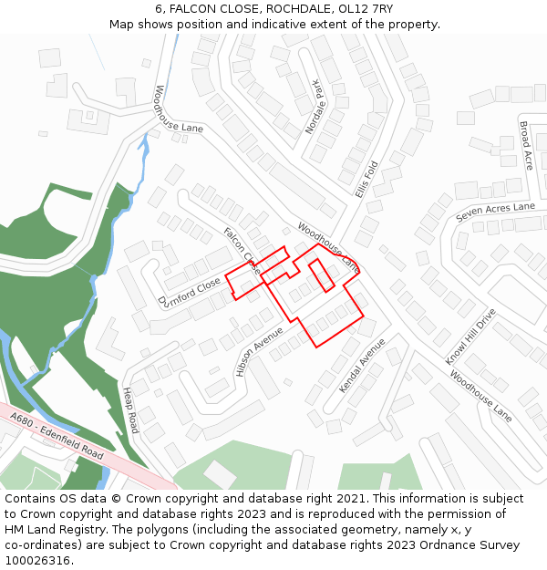 6, FALCON CLOSE, ROCHDALE, OL12 7RY: Location map and indicative extent of plot