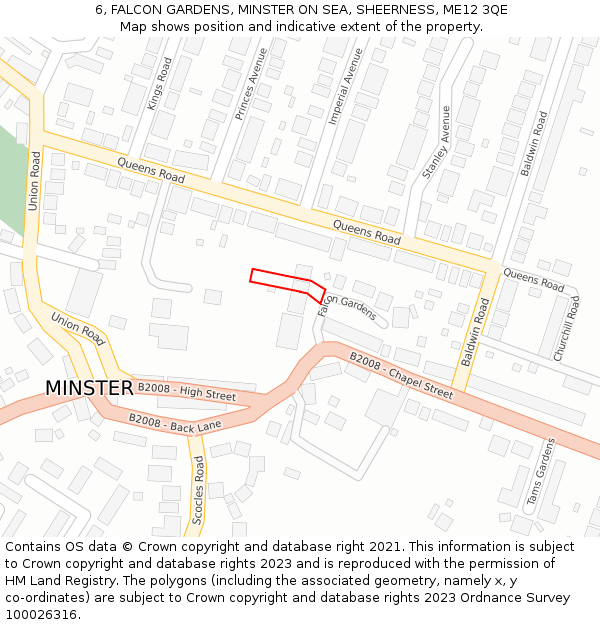 6, FALCON GARDENS, MINSTER ON SEA, SHEERNESS, ME12 3QE: Location map and indicative extent of plot