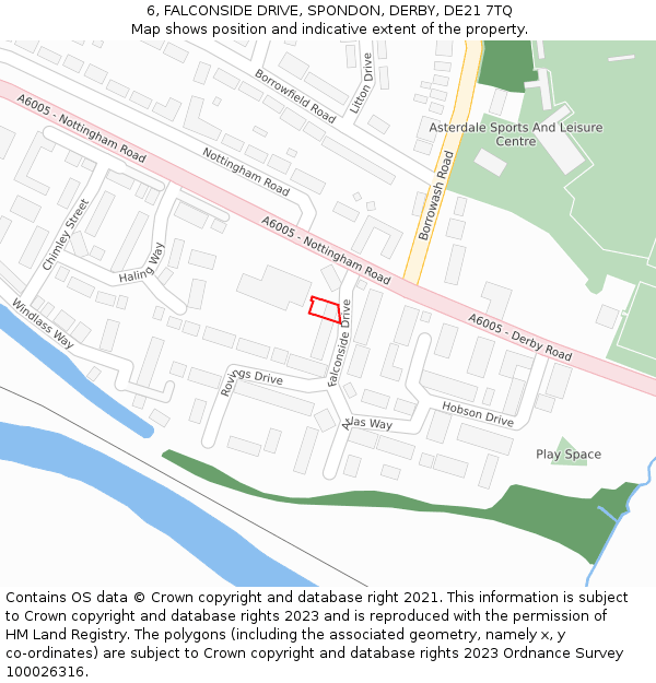 6, FALCONSIDE DRIVE, SPONDON, DERBY, DE21 7TQ: Location map and indicative extent of plot