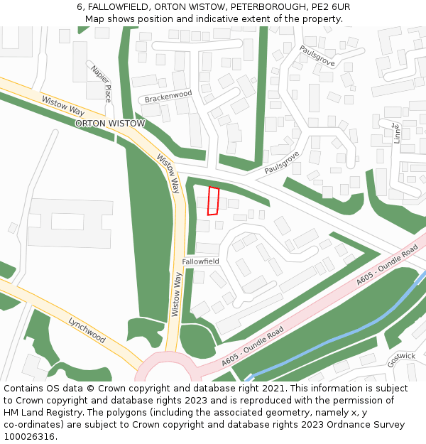 6, FALLOWFIELD, ORTON WISTOW, PETERBOROUGH, PE2 6UR: Location map and indicative extent of plot