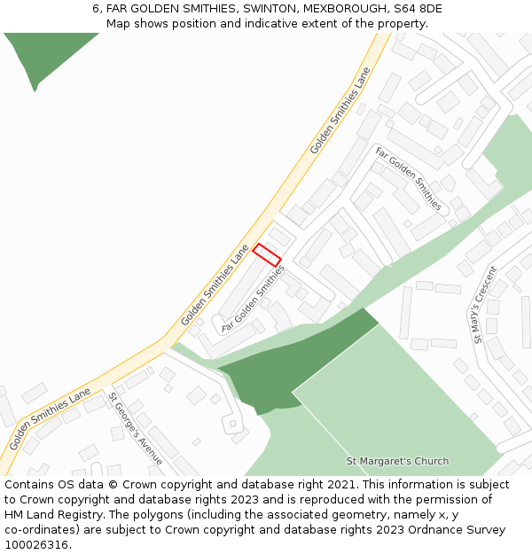 6, FAR GOLDEN SMITHIES, SWINTON, MEXBOROUGH, S64 8DE: Location map and indicative extent of plot