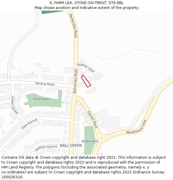 6, FARM LEA, STOKE-ON-TRENT, ST6 8BL: Location map and indicative extent of plot
