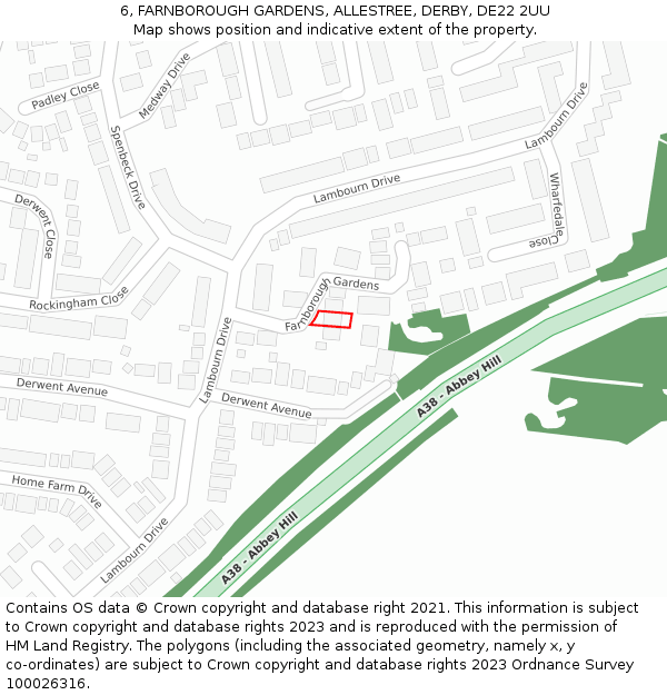 6, FARNBOROUGH GARDENS, ALLESTREE, DERBY, DE22 2UU: Location map and indicative extent of plot