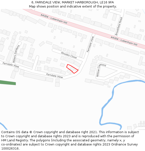 6, FARNDALE VIEW, MARKET HARBOROUGH, LE16 9FA: Location map and indicative extent of plot