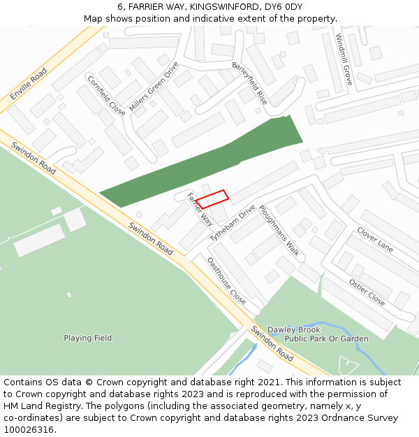 6, FARRIER WAY, KINGSWINFORD, DY6 0DY: Location map and indicative extent of plot