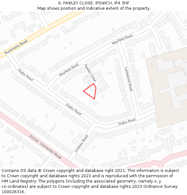 6, FAWLEY CLOSE, IPSWICH, IP4 3NF: Location map and indicative extent of plot