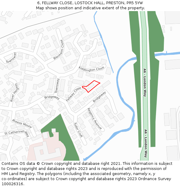 6, FELLWAY CLOSE, LOSTOCK HALL, PRESTON, PR5 5YW: Location map and indicative extent of plot