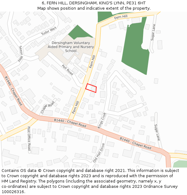 6, FERN HILL, DERSINGHAM, KING'S LYNN, PE31 6HT: Location map and indicative extent of plot