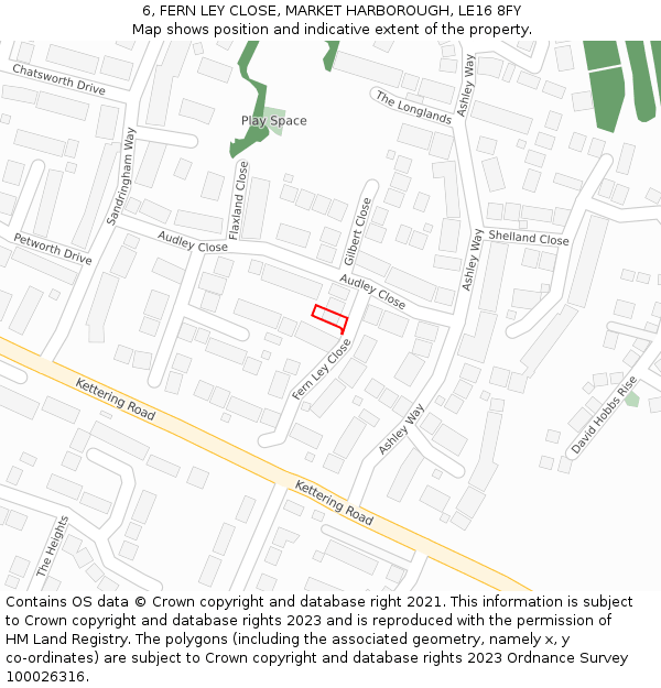 6, FERN LEY CLOSE, MARKET HARBOROUGH, LE16 8FY: Location map and indicative extent of plot