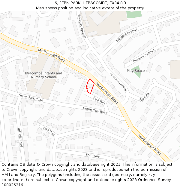 6, FERN PARK, ILFRACOMBE, EX34 8JR: Location map and indicative extent of plot