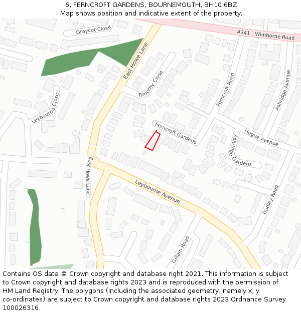 6, FERNCROFT GARDENS, BOURNEMOUTH, BH10 6BZ: Location map and indicative extent of plot