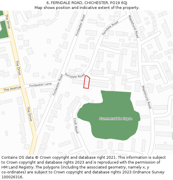 6, FERNDALE ROAD, CHICHESTER, PO19 6QJ: Location map and indicative extent of plot