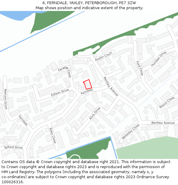 6, FERNDALE, YAXLEY, PETERBOROUGH, PE7 3ZW: Location map and indicative extent of plot