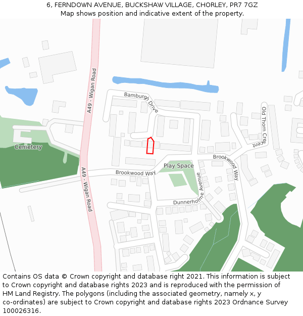 6, FERNDOWN AVENUE, BUCKSHAW VILLAGE, CHORLEY, PR7 7GZ: Location map and indicative extent of plot