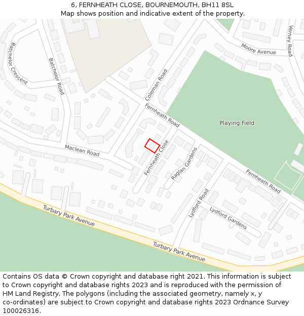 6, FERNHEATH CLOSE, BOURNEMOUTH, BH11 8SL: Location map and indicative extent of plot