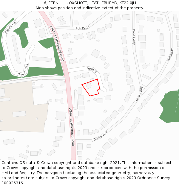 6, FERNHILL, OXSHOTT, LEATHERHEAD, KT22 0JH: Location map and indicative extent of plot