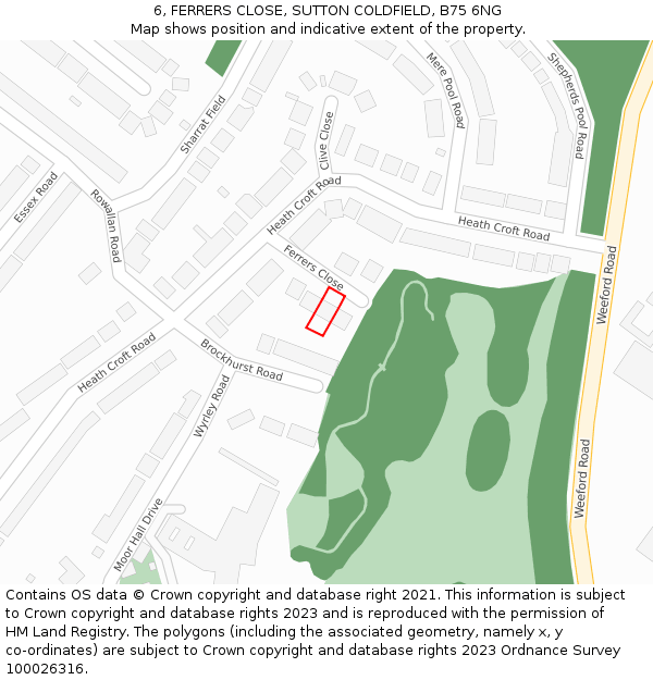 6, FERRERS CLOSE, SUTTON COLDFIELD, B75 6NG: Location map and indicative extent of plot