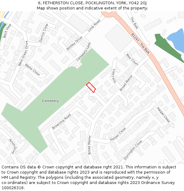 6, FETHERSTON CLOSE, POCKLINGTON, YORK, YO42 2GJ: Location map and indicative extent of plot
