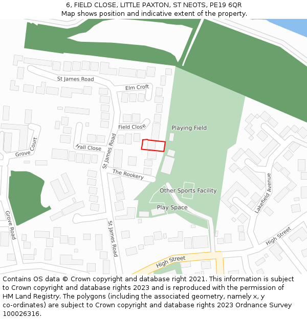 6, FIELD CLOSE, LITTLE PAXTON, ST NEOTS, PE19 6QR: Location map and indicative extent of plot