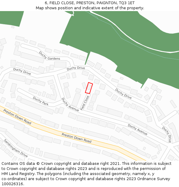 6, FIELD CLOSE, PRESTON, PAIGNTON, TQ3 1ET: Location map and indicative extent of plot