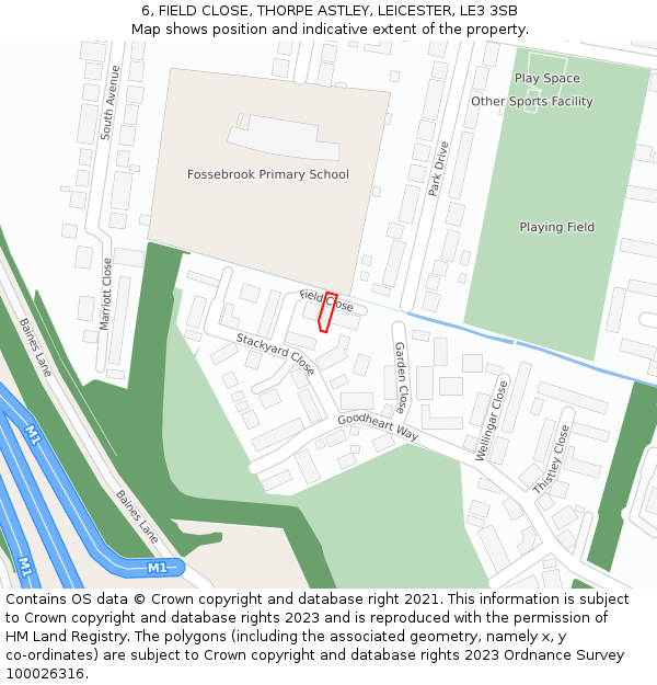 6, FIELD CLOSE, THORPE ASTLEY, LEICESTER, LE3 3SB: Location map and indicative extent of plot