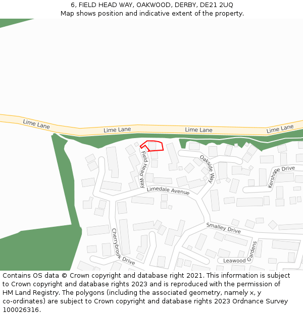 6, FIELD HEAD WAY, OAKWOOD, DERBY, DE21 2UQ: Location map and indicative extent of plot