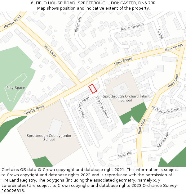 6, FIELD HOUSE ROAD, SPROTBROUGH, DONCASTER, DN5 7RP: Location map and indicative extent of plot