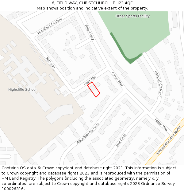 6, FIELD WAY, CHRISTCHURCH, BH23 4QE: Location map and indicative extent of plot