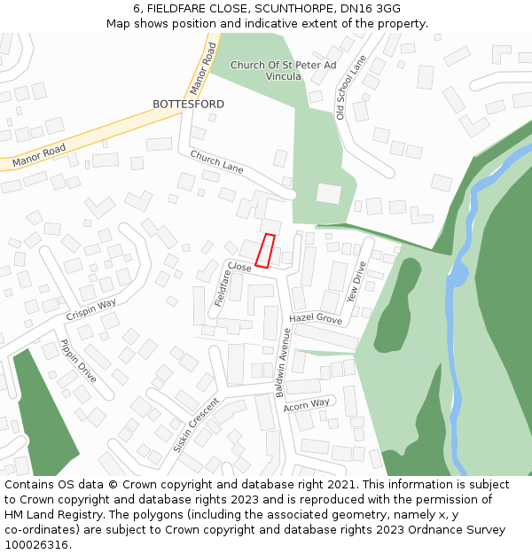 6, FIELDFARE CLOSE, SCUNTHORPE, DN16 3GG: Location map and indicative extent of plot