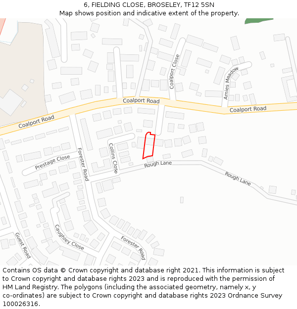 6, FIELDING CLOSE, BROSELEY, TF12 5SN: Location map and indicative extent of plot