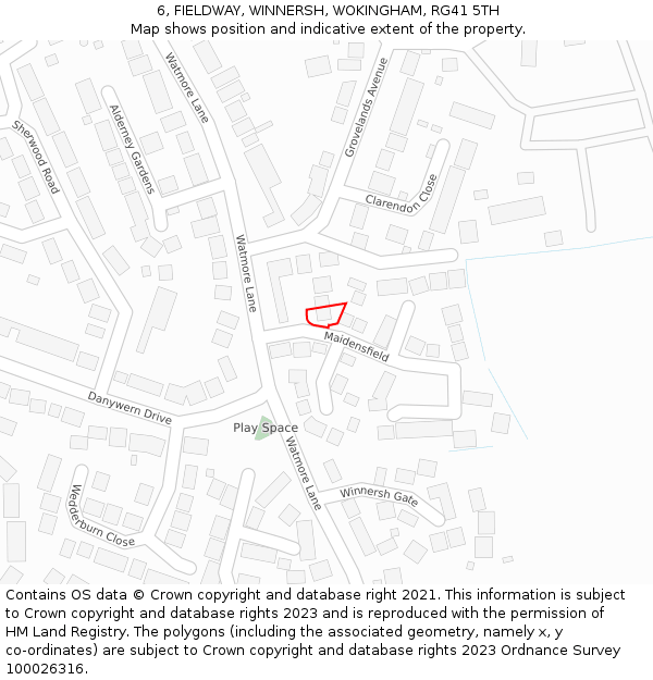 6, FIELDWAY, WINNERSH, WOKINGHAM, RG41 5TH: Location map and indicative extent of plot