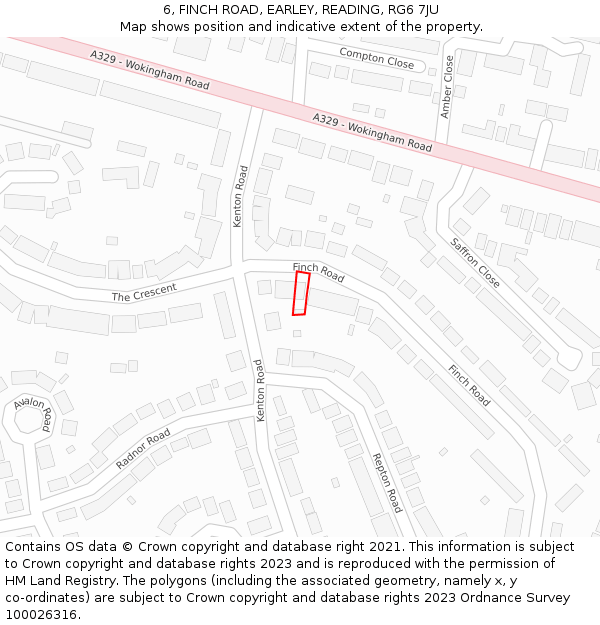 6, FINCH ROAD, EARLEY, READING, RG6 7JU: Location map and indicative extent of plot