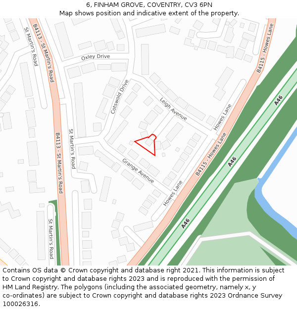 6, FINHAM GROVE, COVENTRY, CV3 6PN: Location map and indicative extent of plot