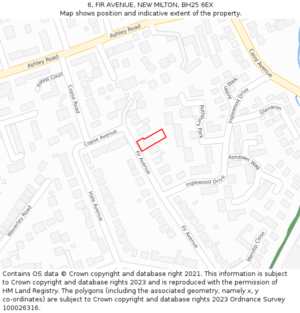 6, FIR AVENUE, NEW MILTON, BH25 6EX: Location map and indicative extent of plot