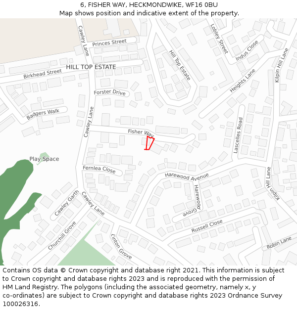 6, FISHER WAY, HECKMONDWIKE, WF16 0BU: Location map and indicative extent of plot