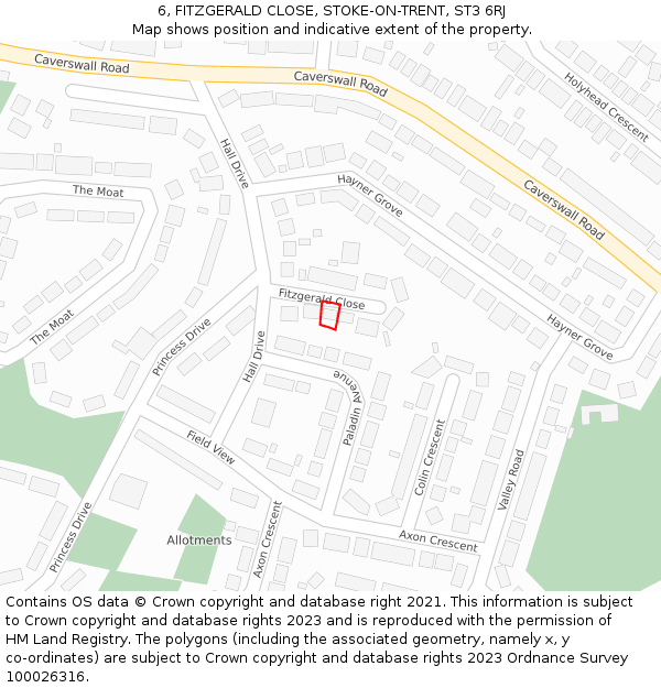6, FITZGERALD CLOSE, STOKE-ON-TRENT, ST3 6RJ: Location map and indicative extent of plot