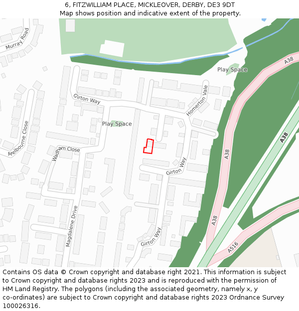 6, FITZWILLIAM PLACE, MICKLEOVER, DERBY, DE3 9DT: Location map and indicative extent of plot