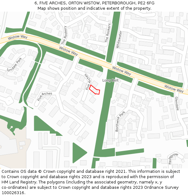 6, FIVE ARCHES, ORTON WISTOW, PETERBOROUGH, PE2 6FG: Location map and indicative extent of plot