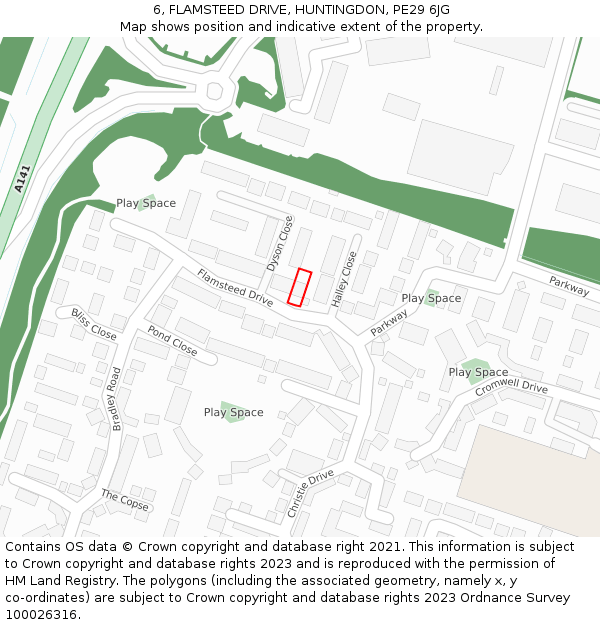 6, FLAMSTEED DRIVE, HUNTINGDON, PE29 6JG: Location map and indicative extent of plot