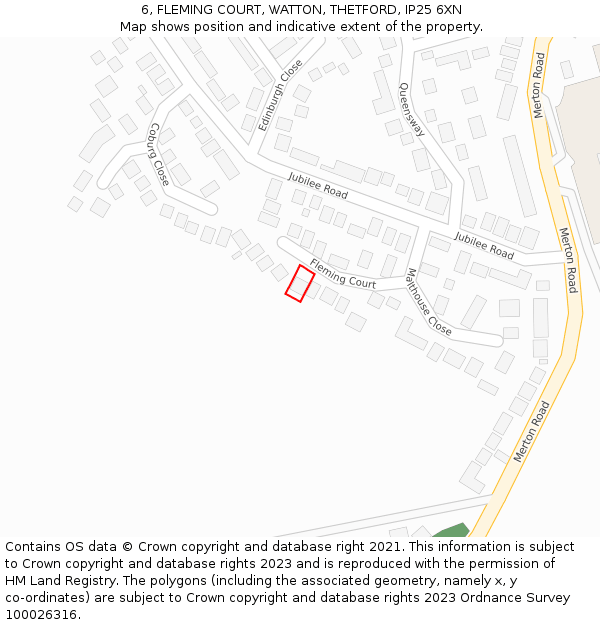 6, FLEMING COURT, WATTON, THETFORD, IP25 6XN: Location map and indicative extent of plot