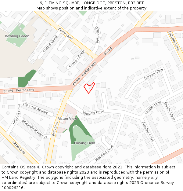 6, FLEMING SQUARE, LONGRIDGE, PRESTON, PR3 3RT: Location map and indicative extent of plot