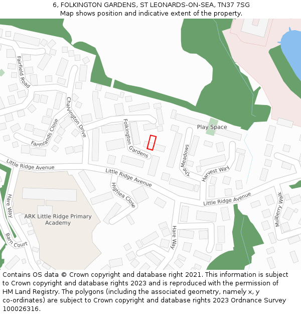 6, FOLKINGTON GARDENS, ST LEONARDS-ON-SEA, TN37 7SG: Location map and indicative extent of plot
