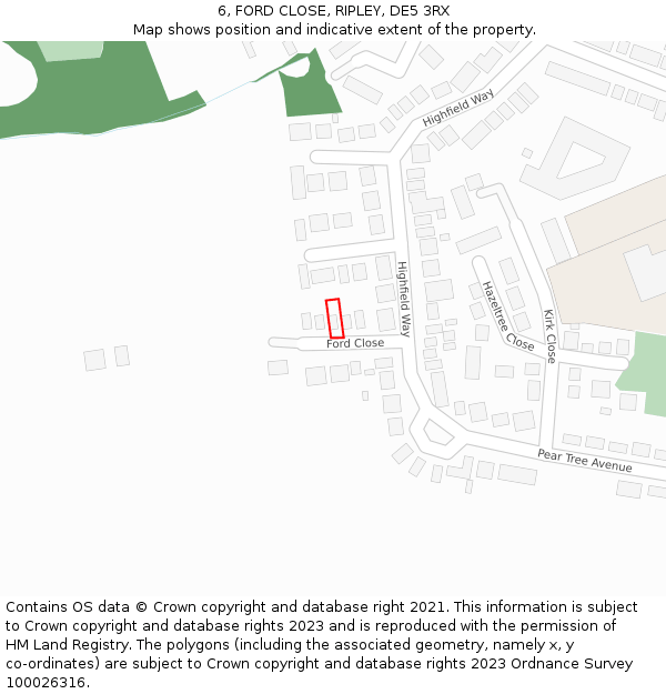 6, FORD CLOSE, RIPLEY, DE5 3RX: Location map and indicative extent of plot