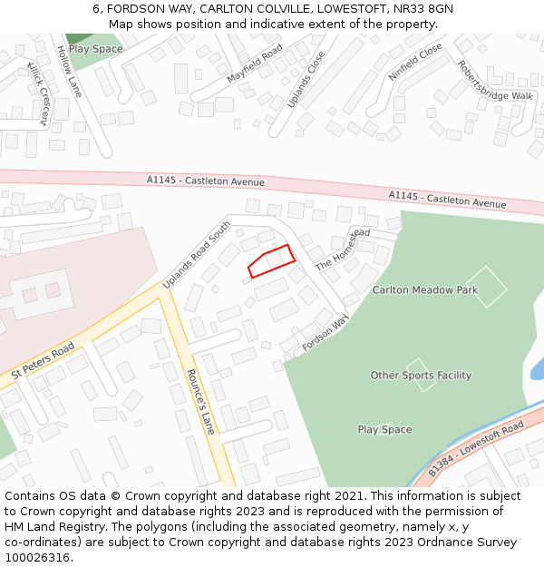 6, FORDSON WAY, CARLTON COLVILLE, LOWESTOFT, NR33 8GN: Location map and indicative extent of plot