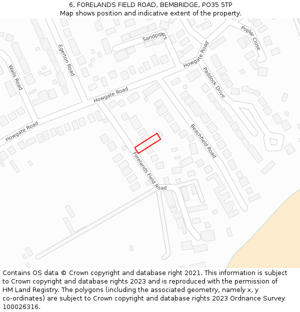 6, FORELANDS FIELD ROAD, BEMBRIDGE, PO35 5TP: Location map and indicative extent of plot